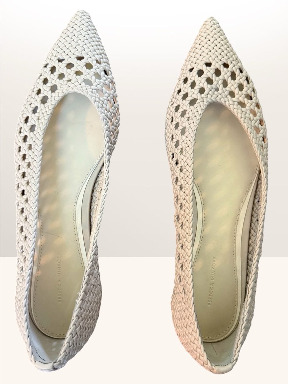 Rebecca Minkoff White Woven Pointed-Toe Flats